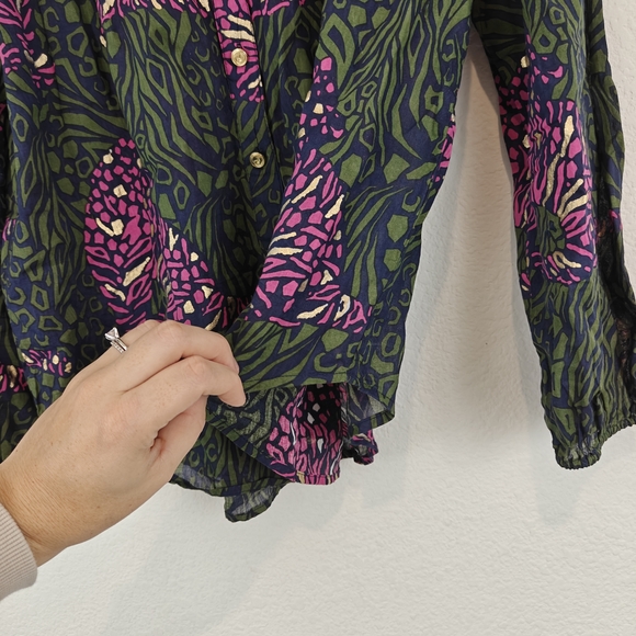 Jude Connally Nwot Lorraine Pullover Button Up Long Sleeve Tiger Printed Top XS - Picture 12 of 16